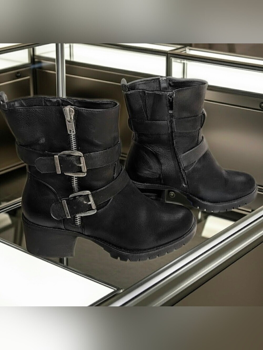 Torrid Black Pebbled Faux Leather Moto Chunky Ankle Boots - Wide Width (W)